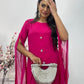 Hot Pink - Floor Length Sleeves - Chiffon Outfit - T
