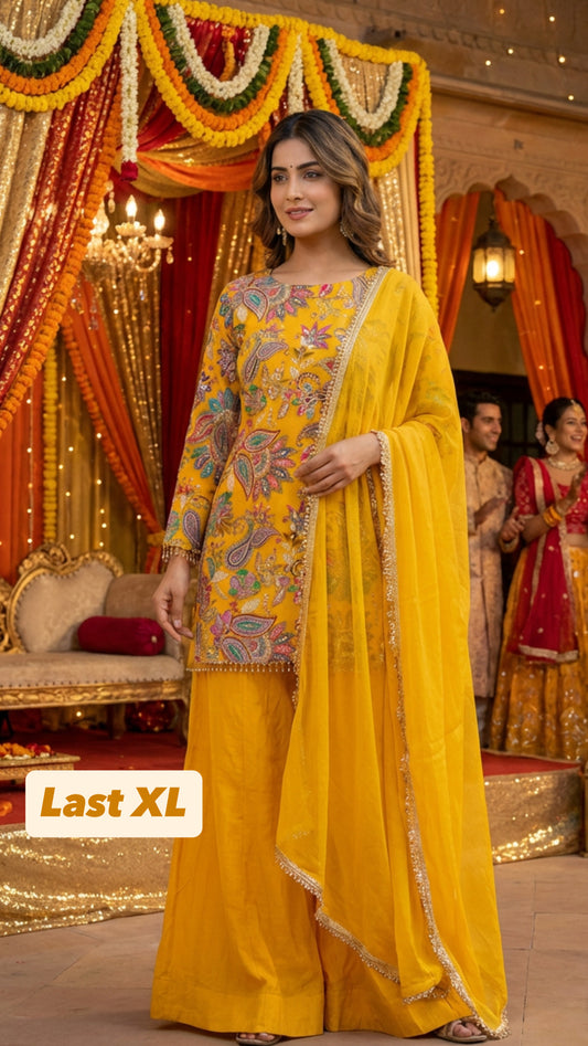 Phoolwari - Armani Silk - Yellow
