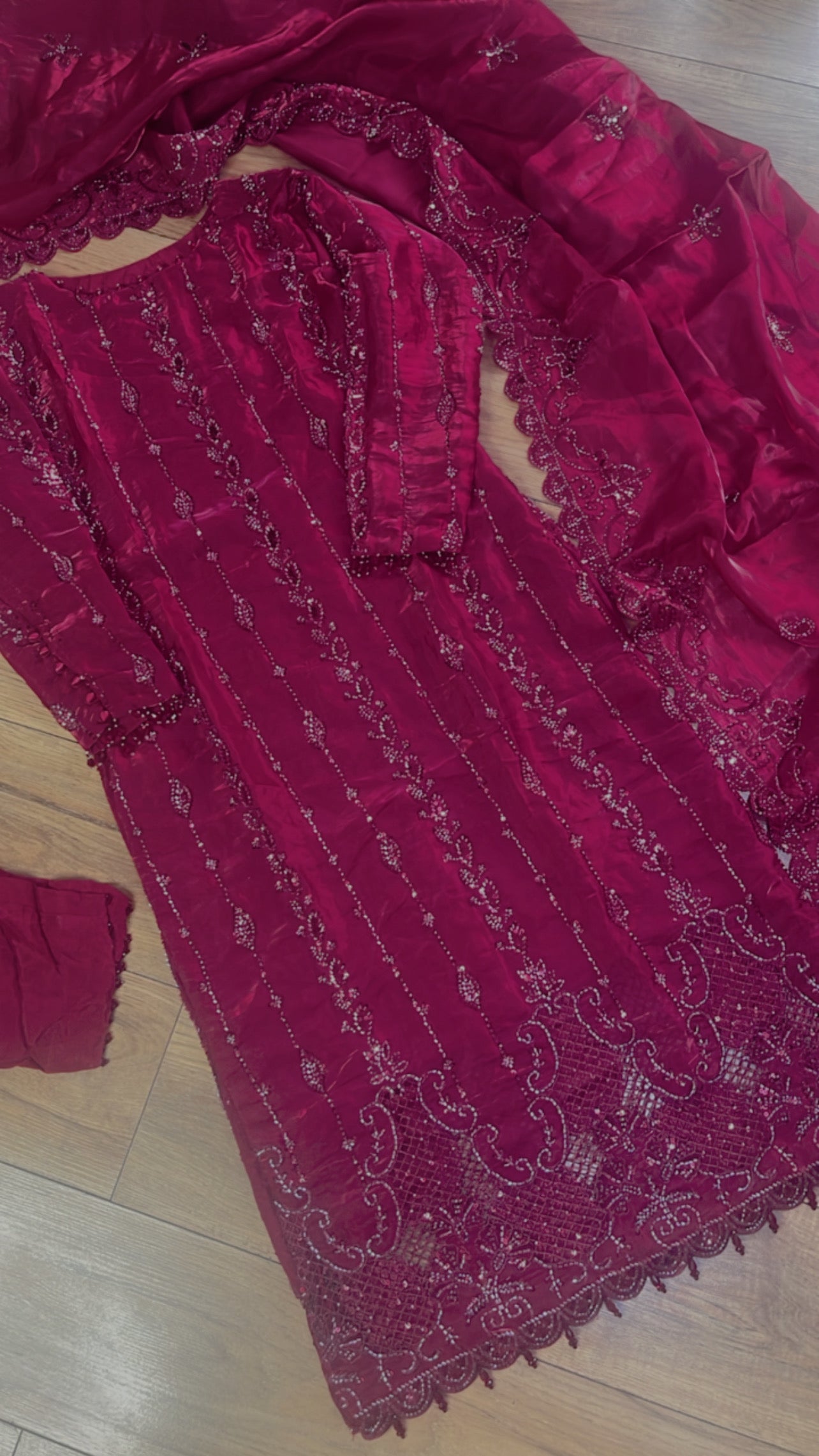 Tara - Korean Silk Cut Dana - Party Wear - CutWork - Maroon - taara
