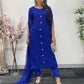 Blue - Floor Length Sleeves - Chiffon Outfit - T