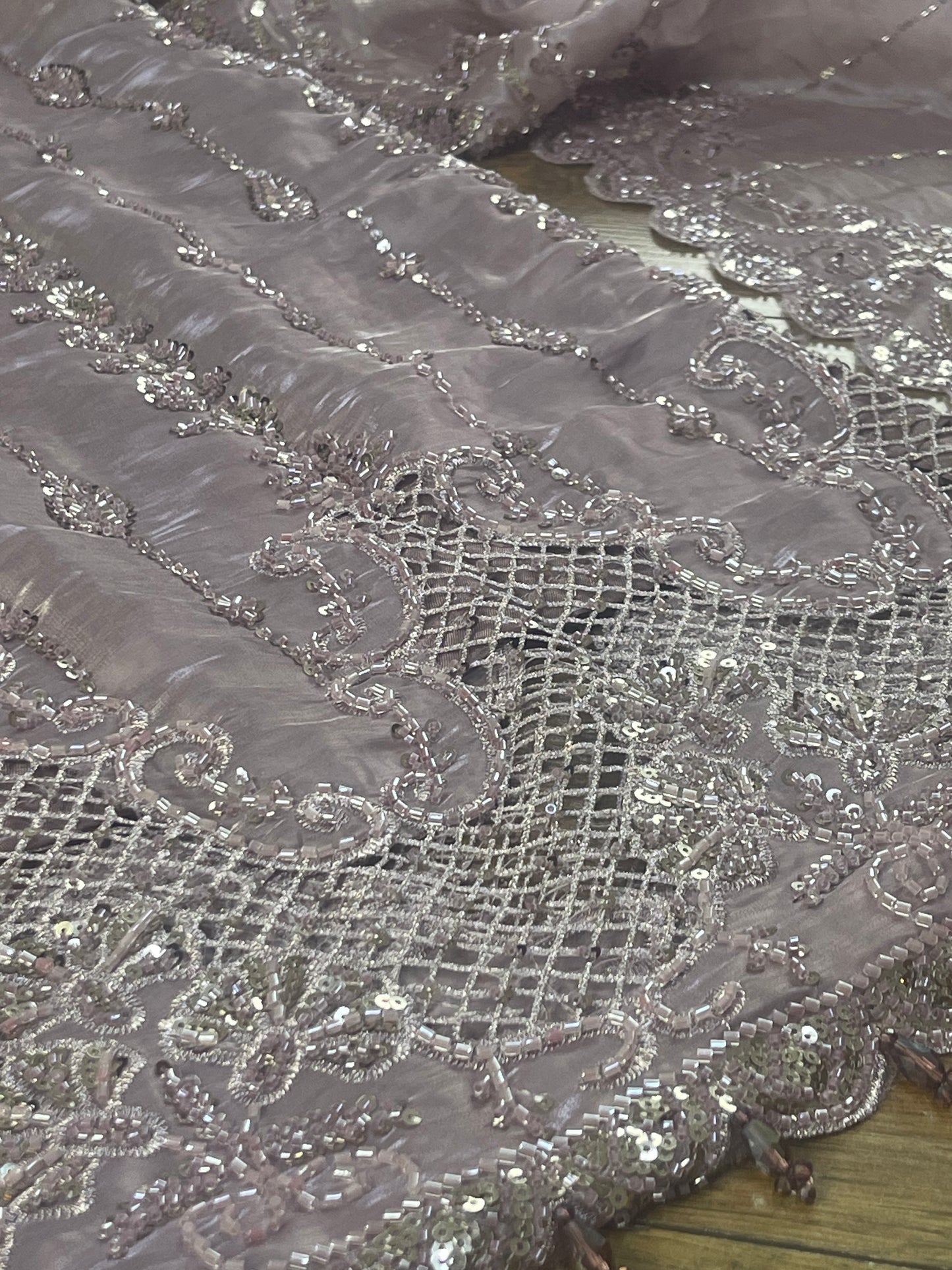 Tara - Korean Silk Cut Dana - Party Wear - CutWork - Pink - taara