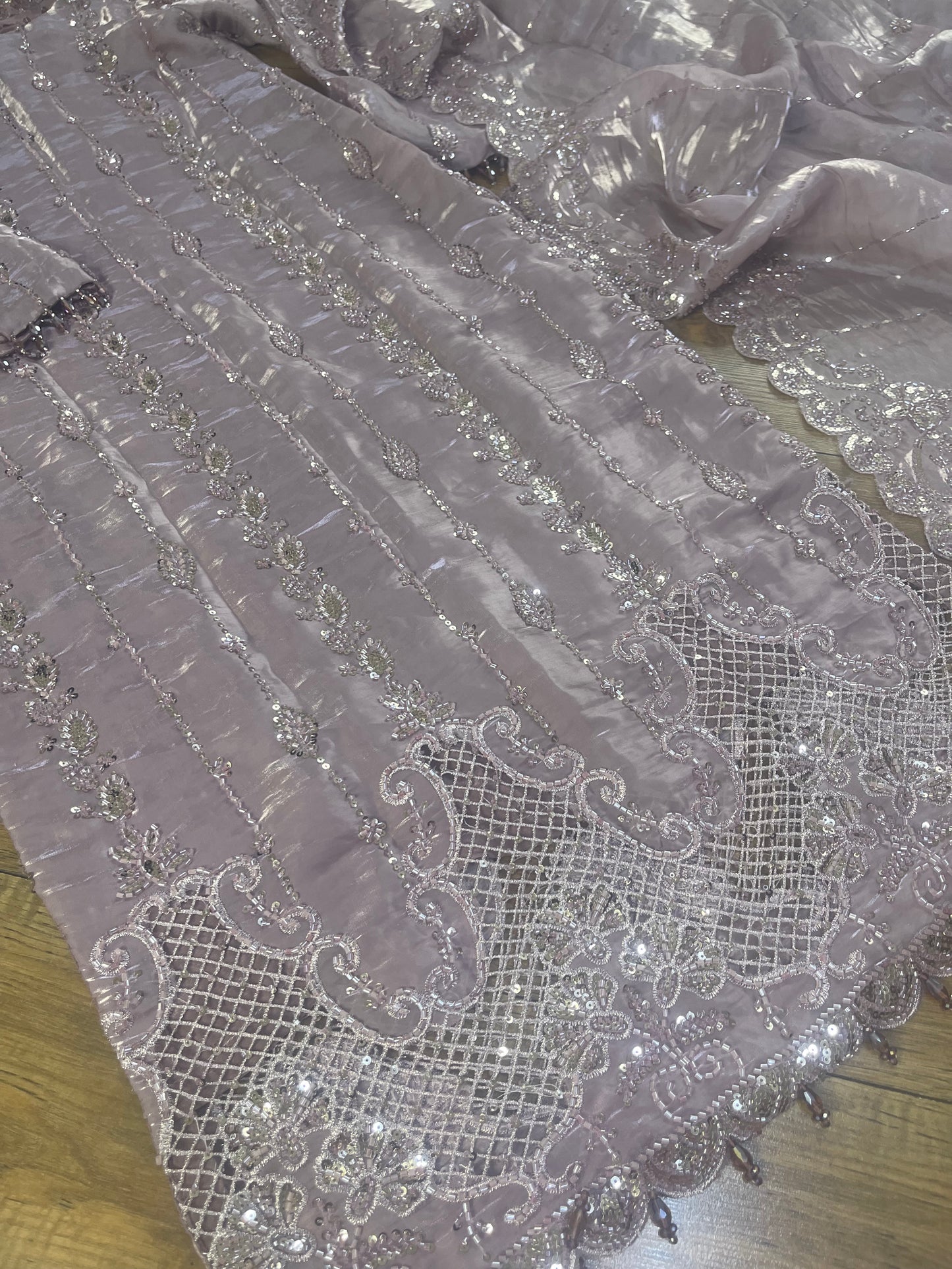 Tara - Korean Silk Cut Dana - Party Wear - CutWork - Pink - taara