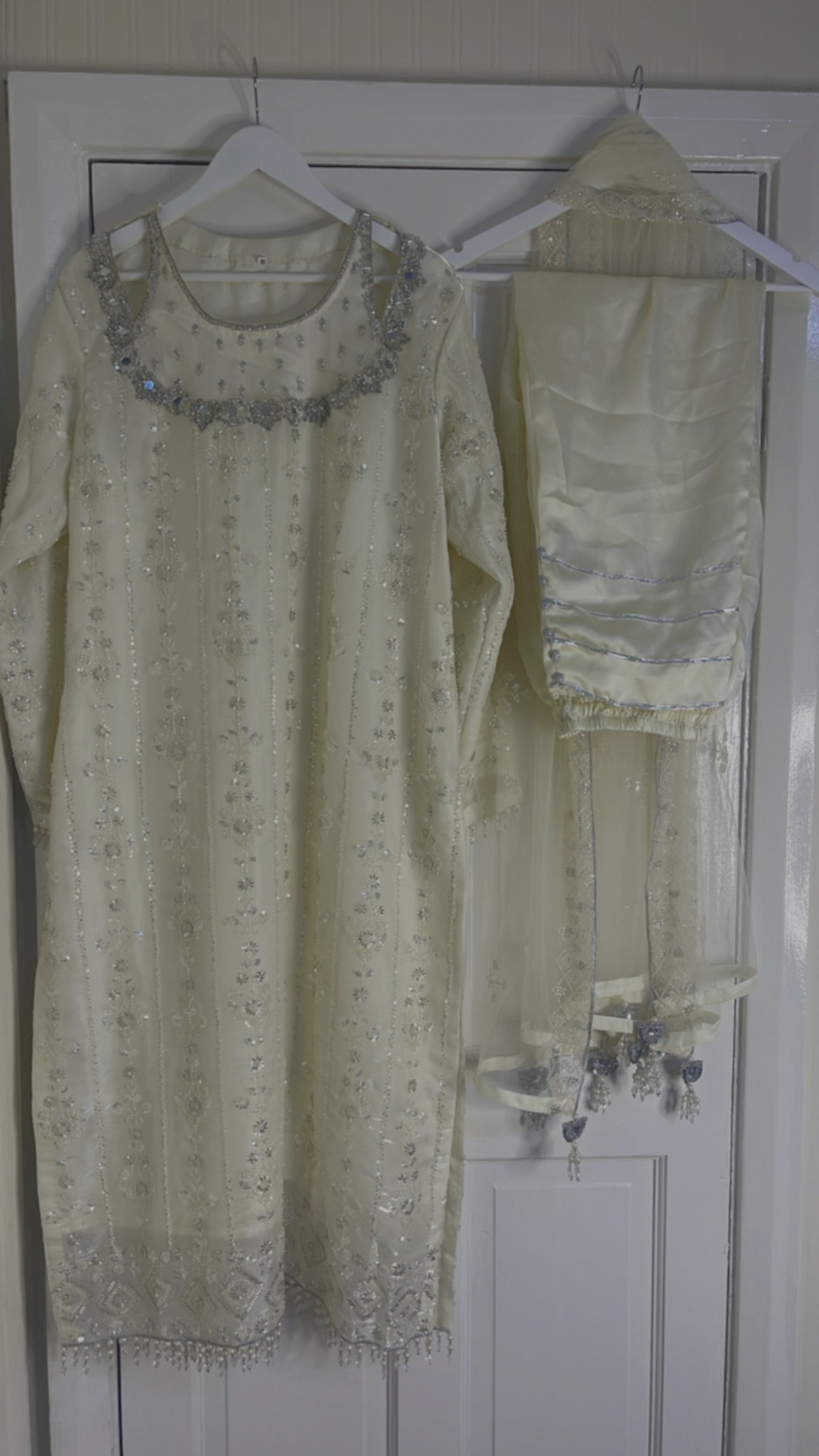 Ronaq- Korean Silk Cut Dana - Party Wear - White - Ivory -