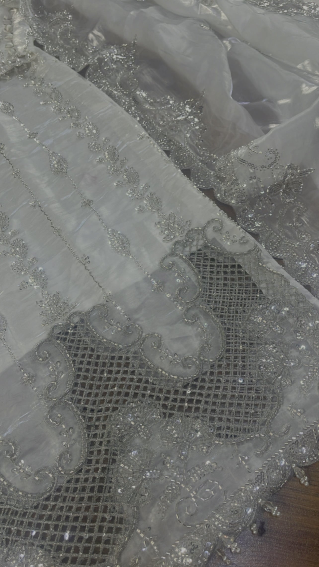 Tara - Korean Silk Cut Dana - Party Wear - CutWork - White - taara -