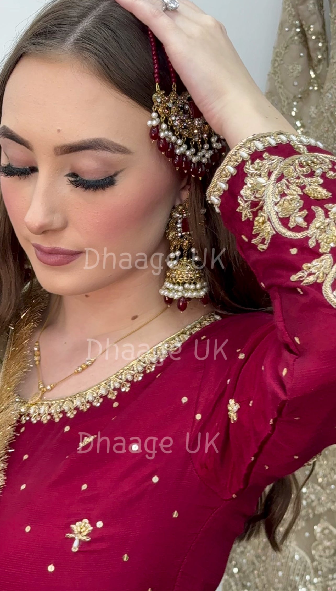 (Pre Order 3/4 Weeks) “GUL BANO” - Hand Painted Dupatta with Hand Work -Anarkali - Maroon Gold - Noor