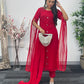 Red - Floor Length Sleeves - Chiffon Outfit - T