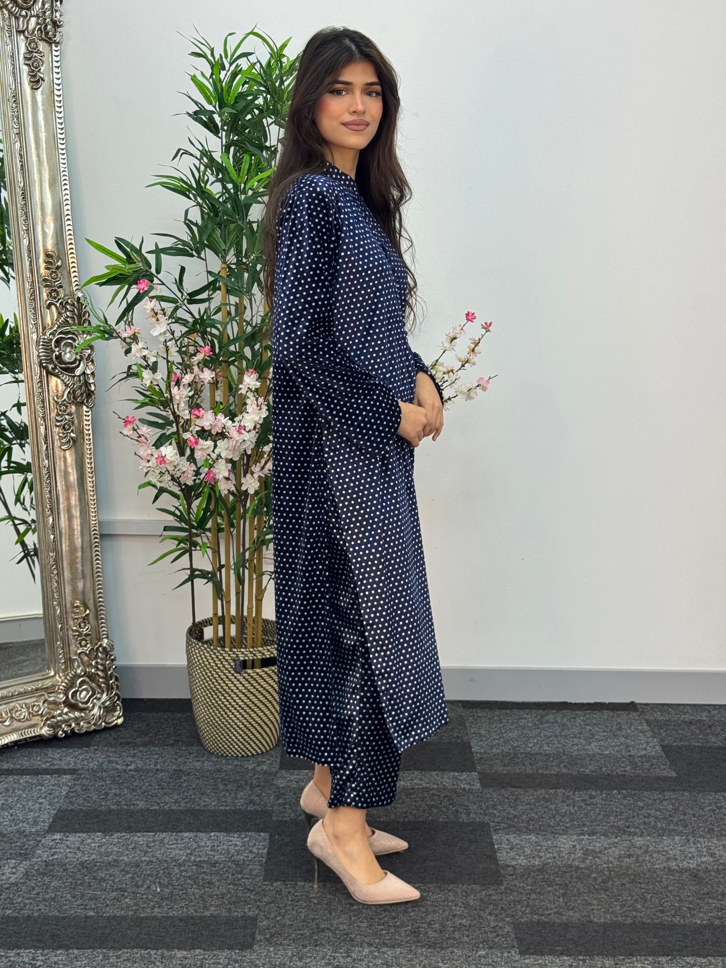 Polka Dots - Navy Blue - Shaneel Velvet