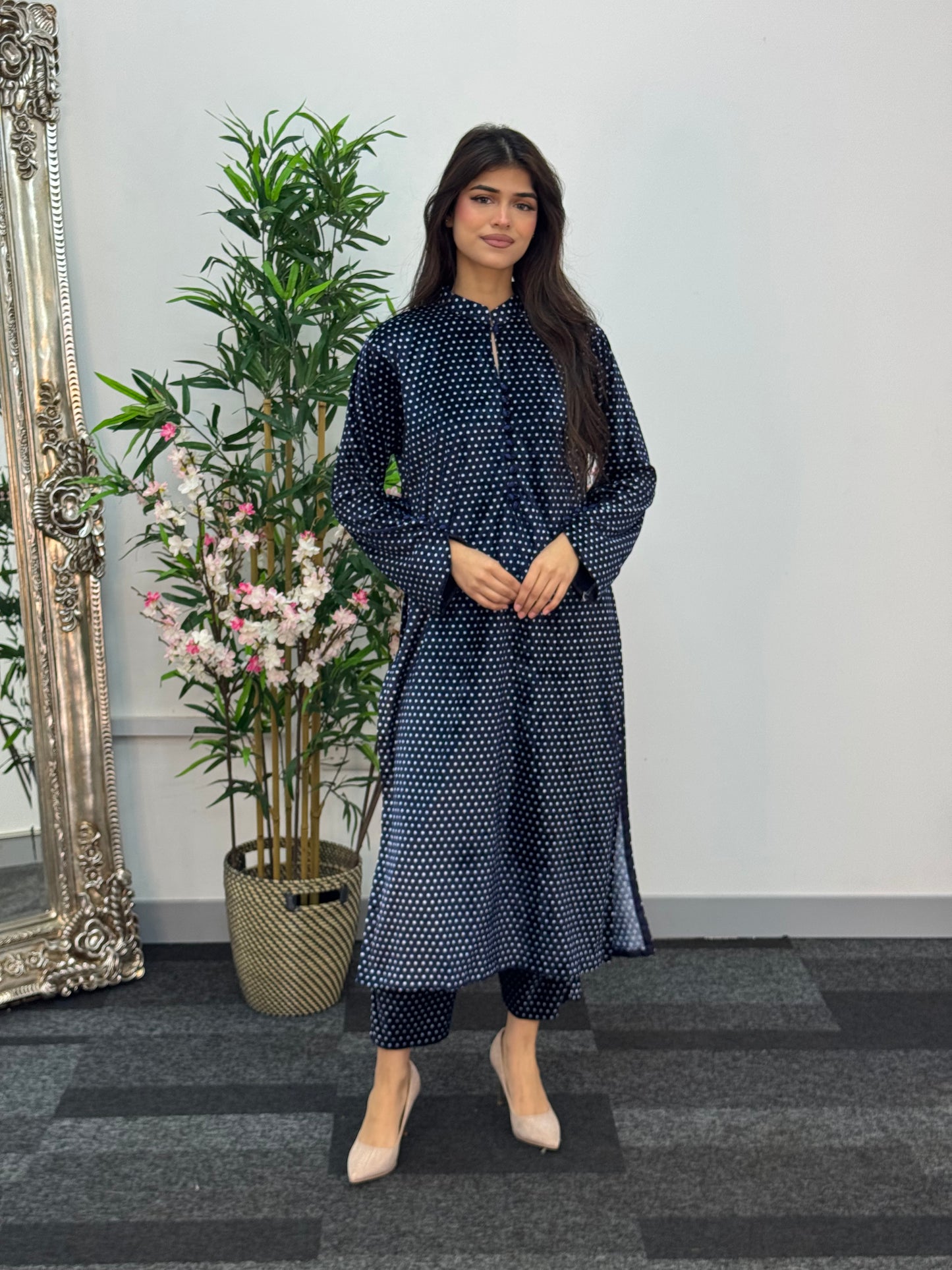 Polka Dots - Navy Blue - Shaneel Velvet