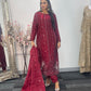 Tara - Korean Silk Cut Dana - Party Wear - CutWork - Maroon - taara