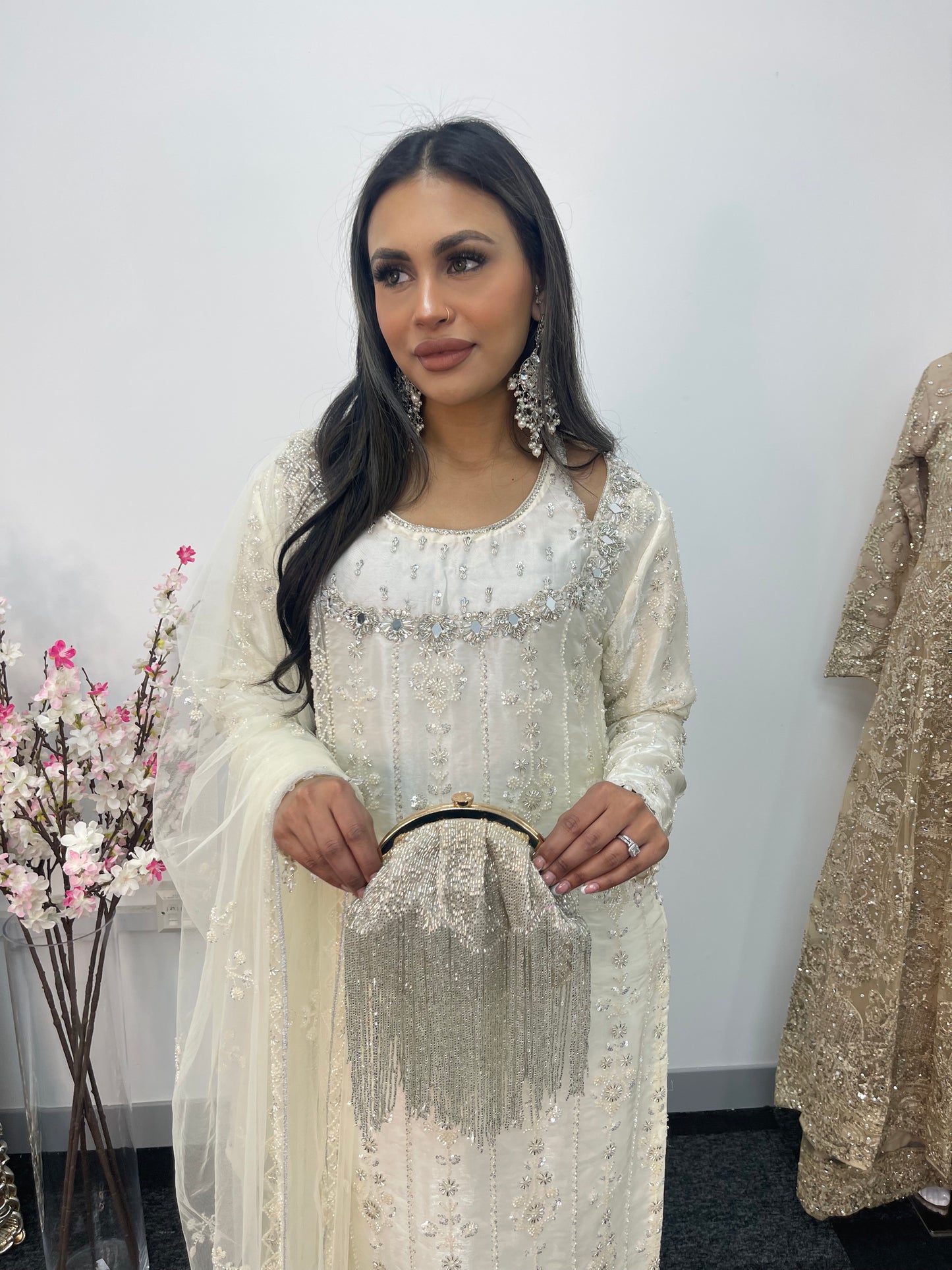 Ronaq- Korean Silk Cut Dana - Party Wear - White - Ivory -