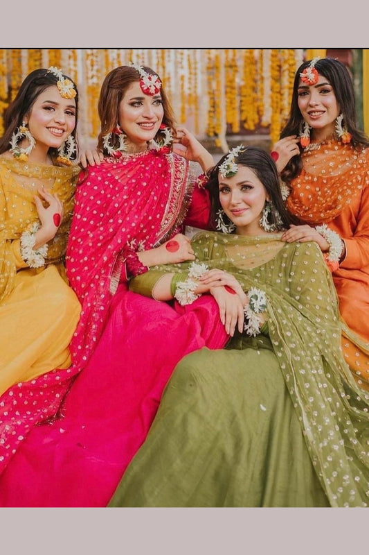 Chulbul - Mehndi Dress - Pink - Yellow- Green - Orange - Anarkali
