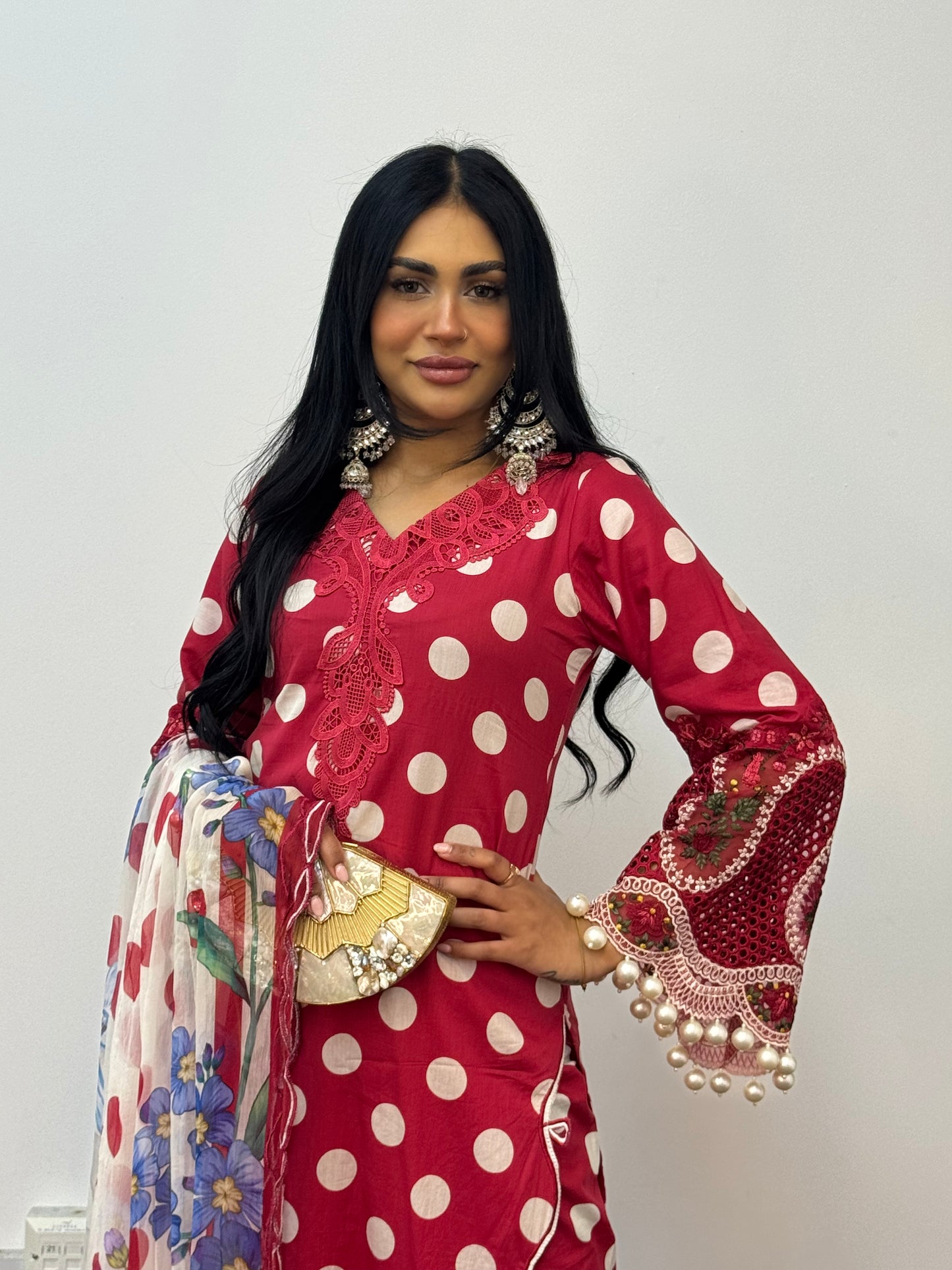 Maria B Lawn Mprints - Polka Dots - Red