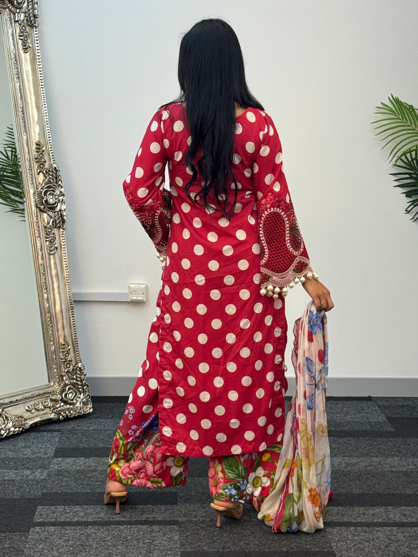 Maria B Lawn Mprints - Polka Dots - Red