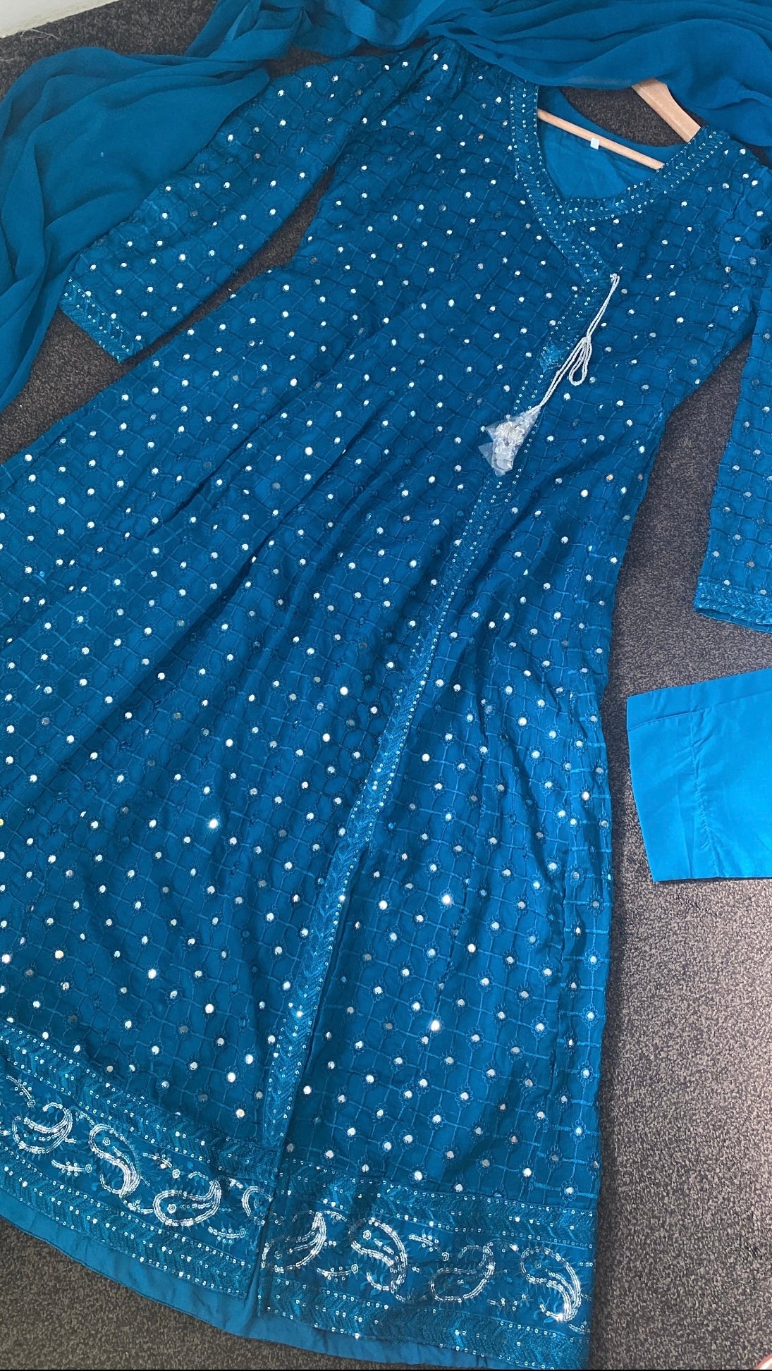 Teal Blue Chikankaari Maxi - Long Dress