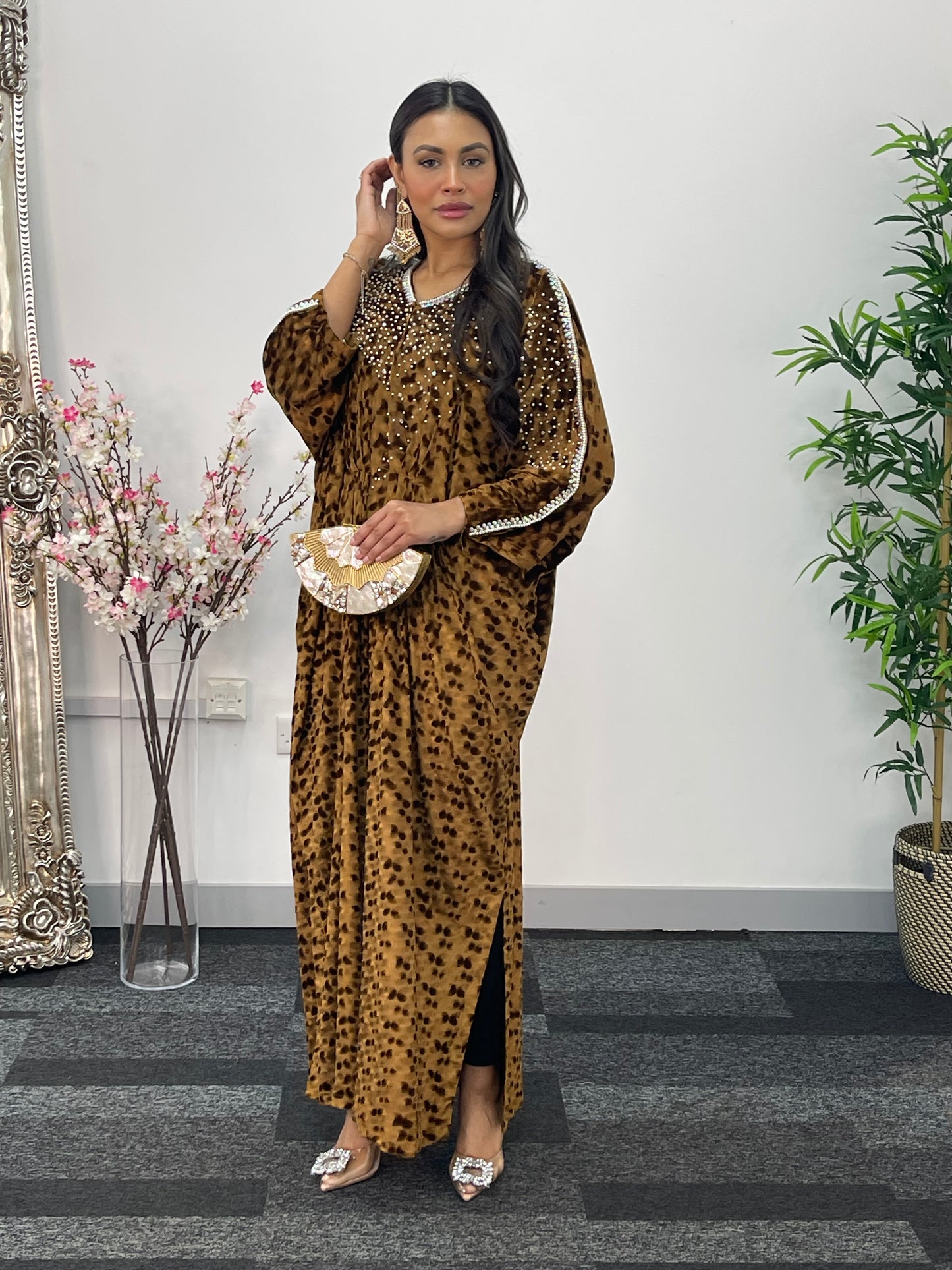 Coffee Brown Kaftaan - Diamond Kaftan - Velvet AA