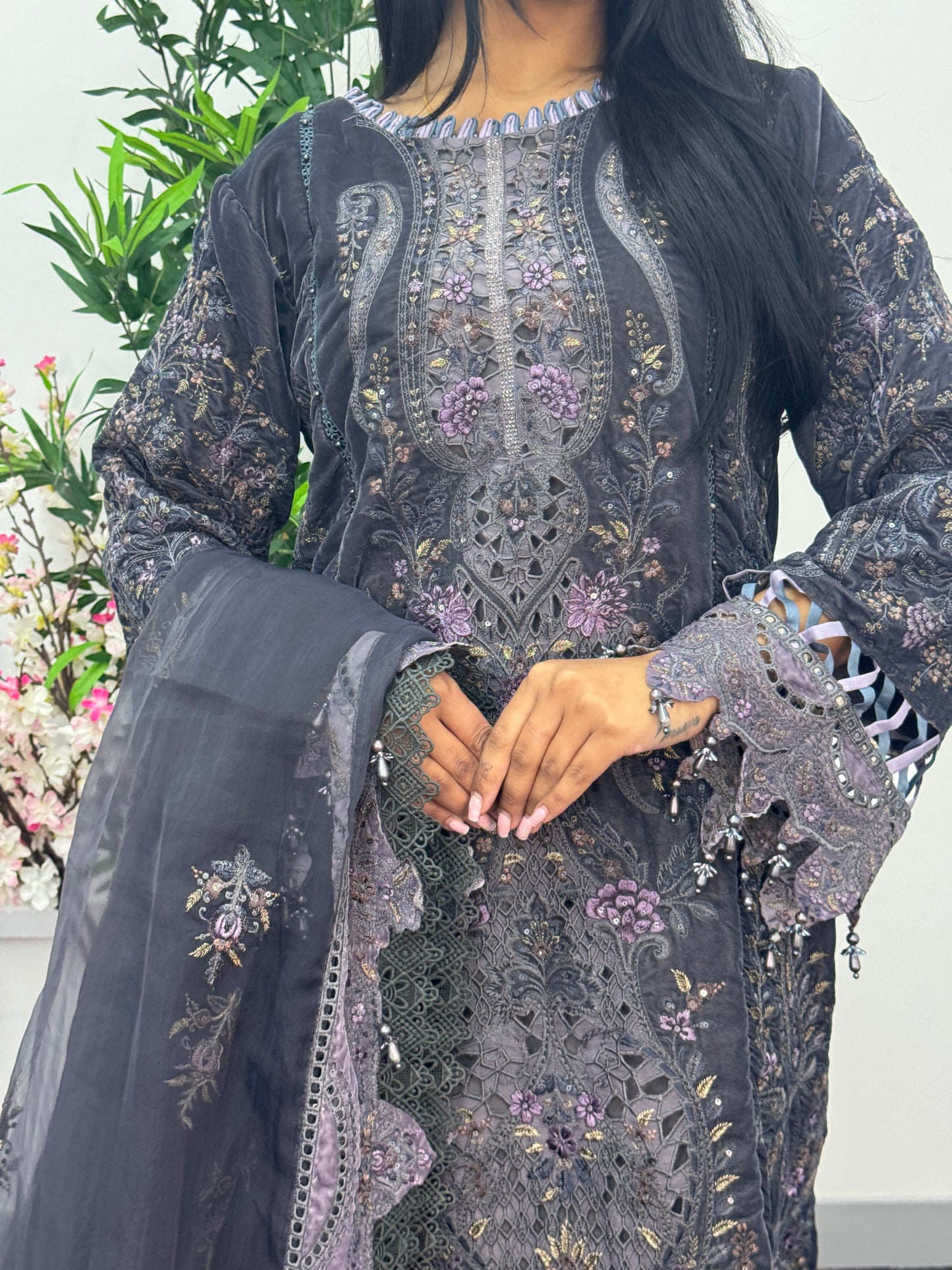 Maria B Luxury Velvet - Gray purple