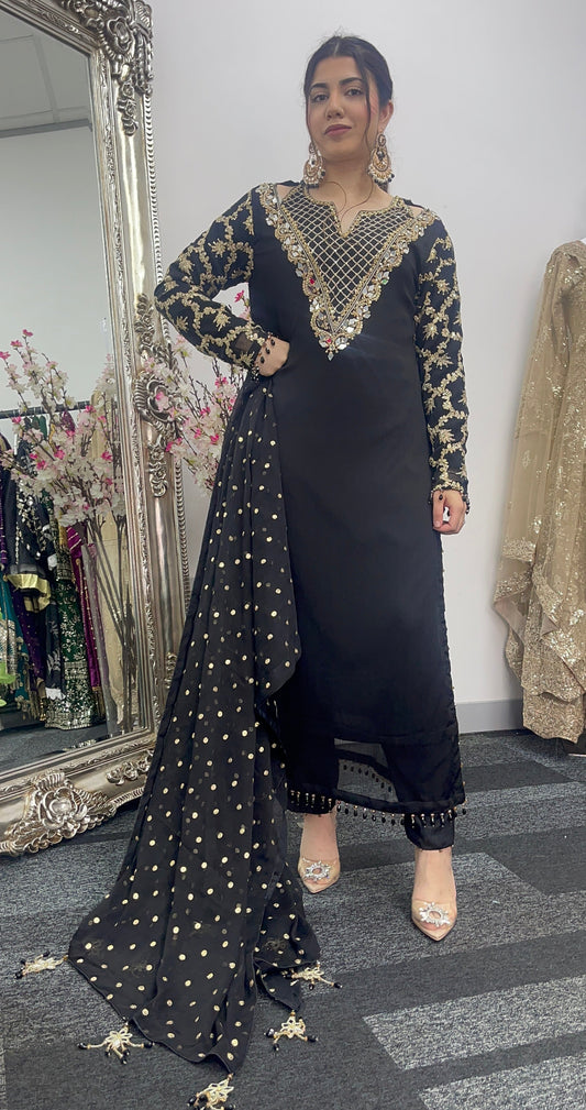 Afsana -  Hand Work - Party Wear - Black