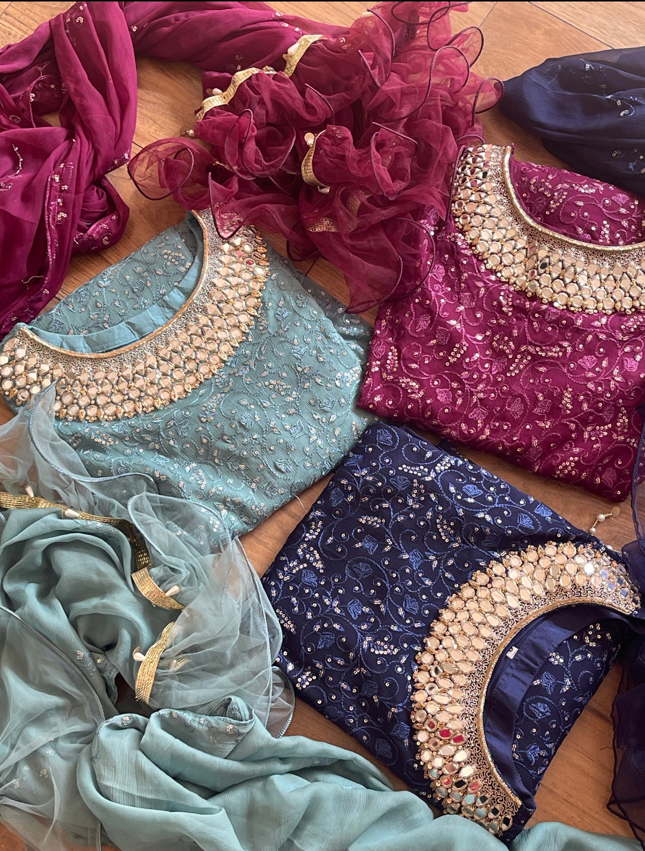 Chamkeeli -  Hand Work - Chiffon Party Wear - Egg Duck Blue