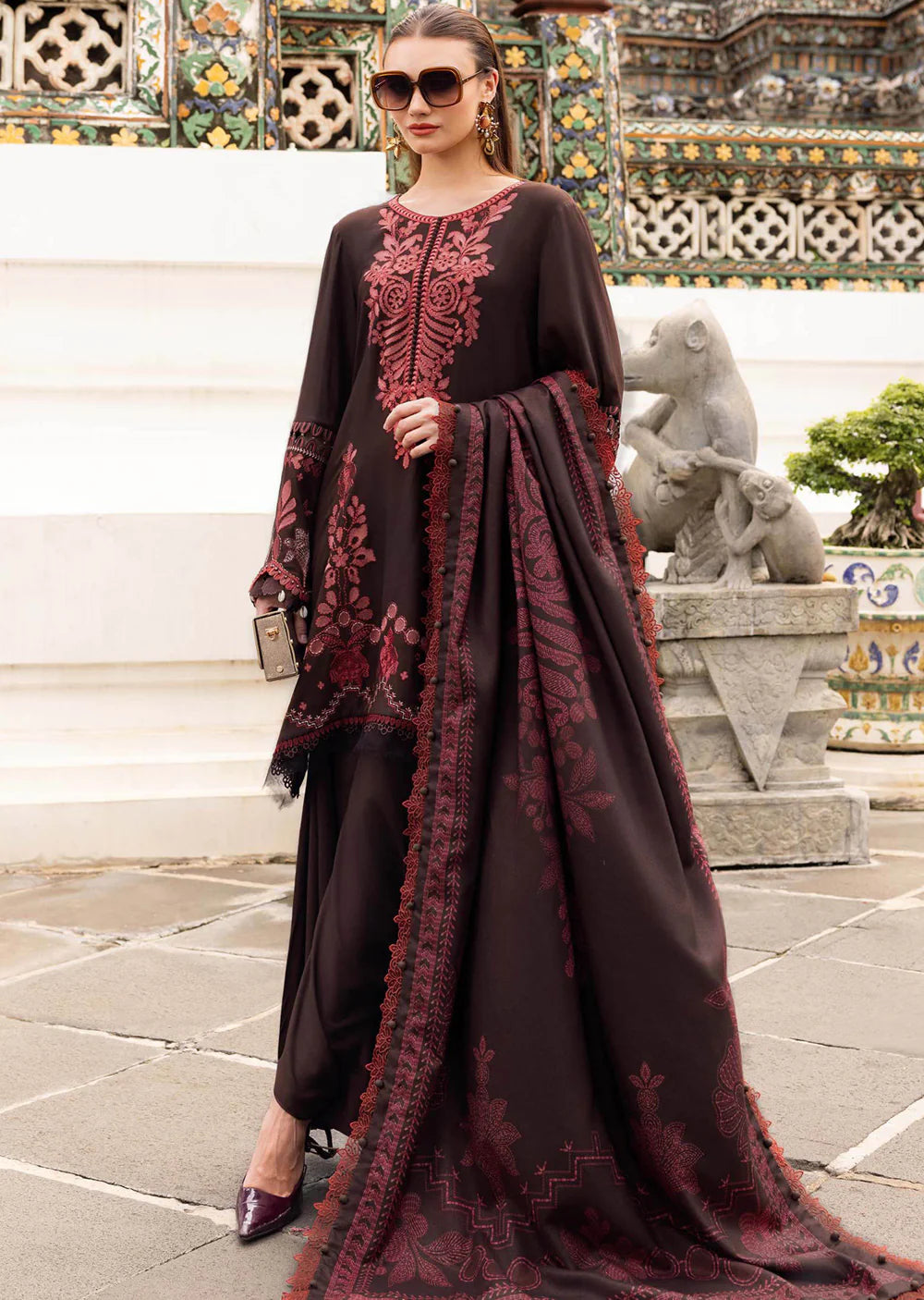 Maria B Winter Mprints - 4A - burgundy