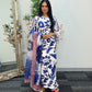 Swiss silk printed kaftan style dress - Blue Kaftaan - 3pc