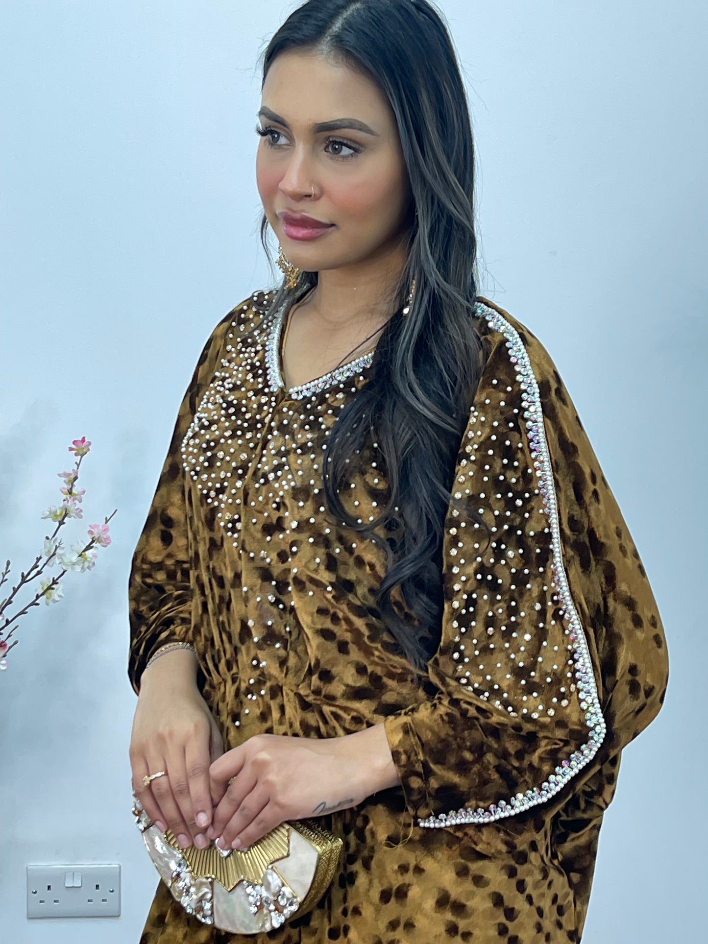 Coffee Brown Kaftaan - Diamond Kaftan - Velvet AA
