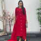 Red - Floor Length Sleeves - Chiffon Outfit - T