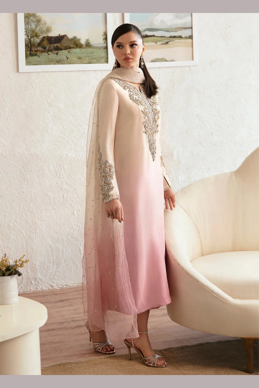 (Pre Order 3/4 Weeks)“Gulaabi” Luxury Outfit - Ombre Pink & Ivory