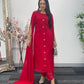 Red - Floor Length Sleeves - Chiffon Outfit - T