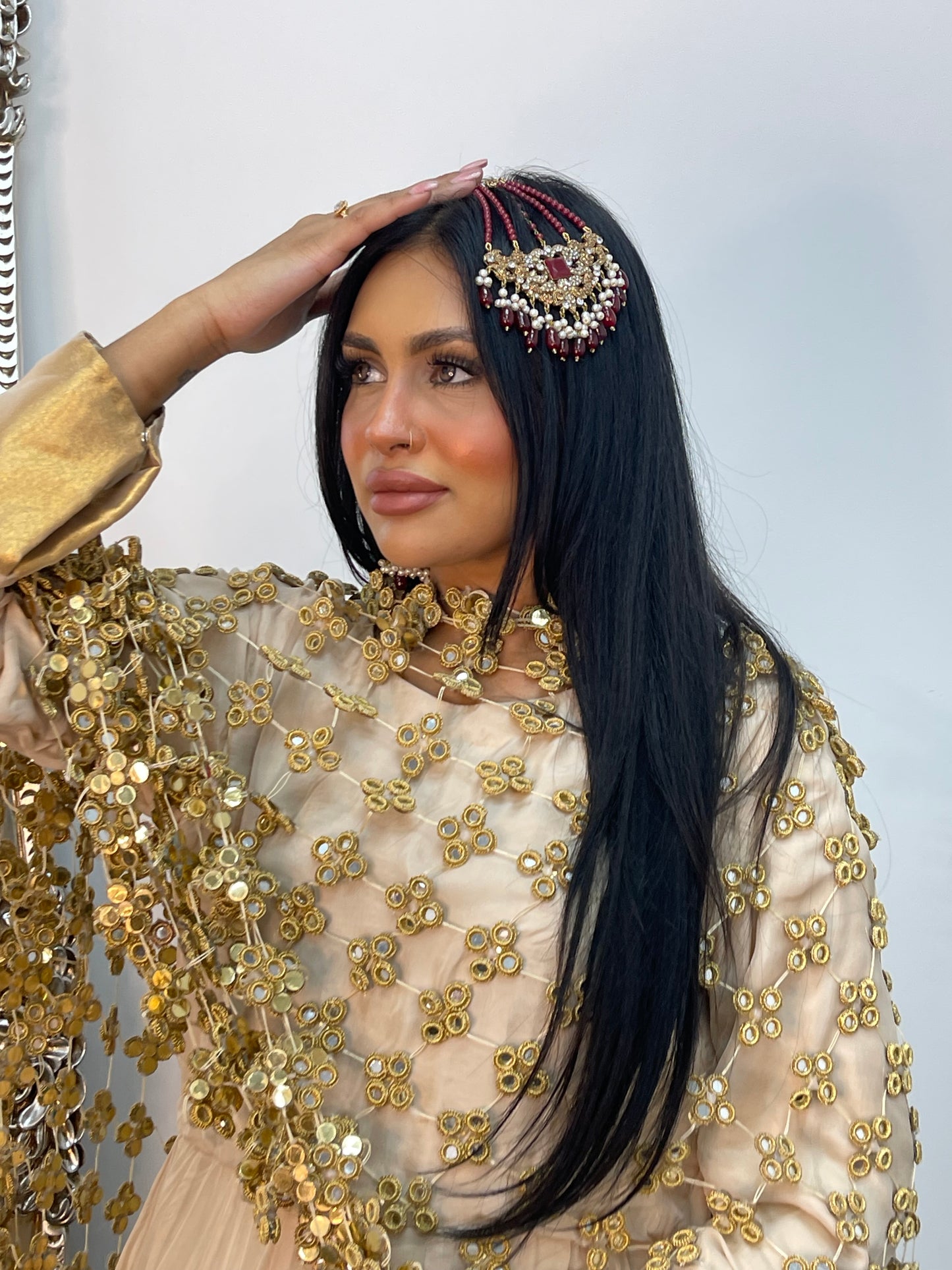 (Preorder 4 weeks) BRIDAL Posheeda Sheesh Dupatta Only - Poshida Sheesha - Mirror dupata