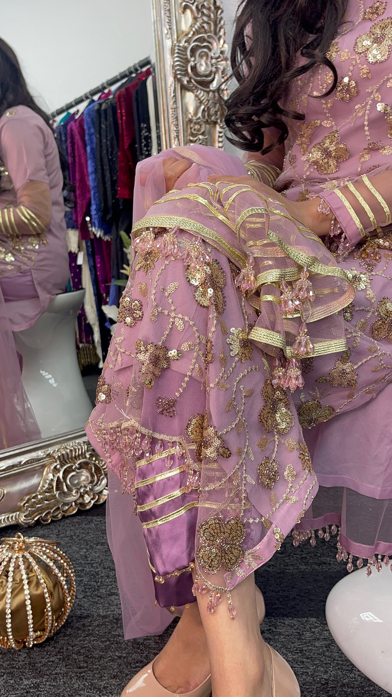 Aatish - Pink Cutdana Net - Lilac Party Outfit