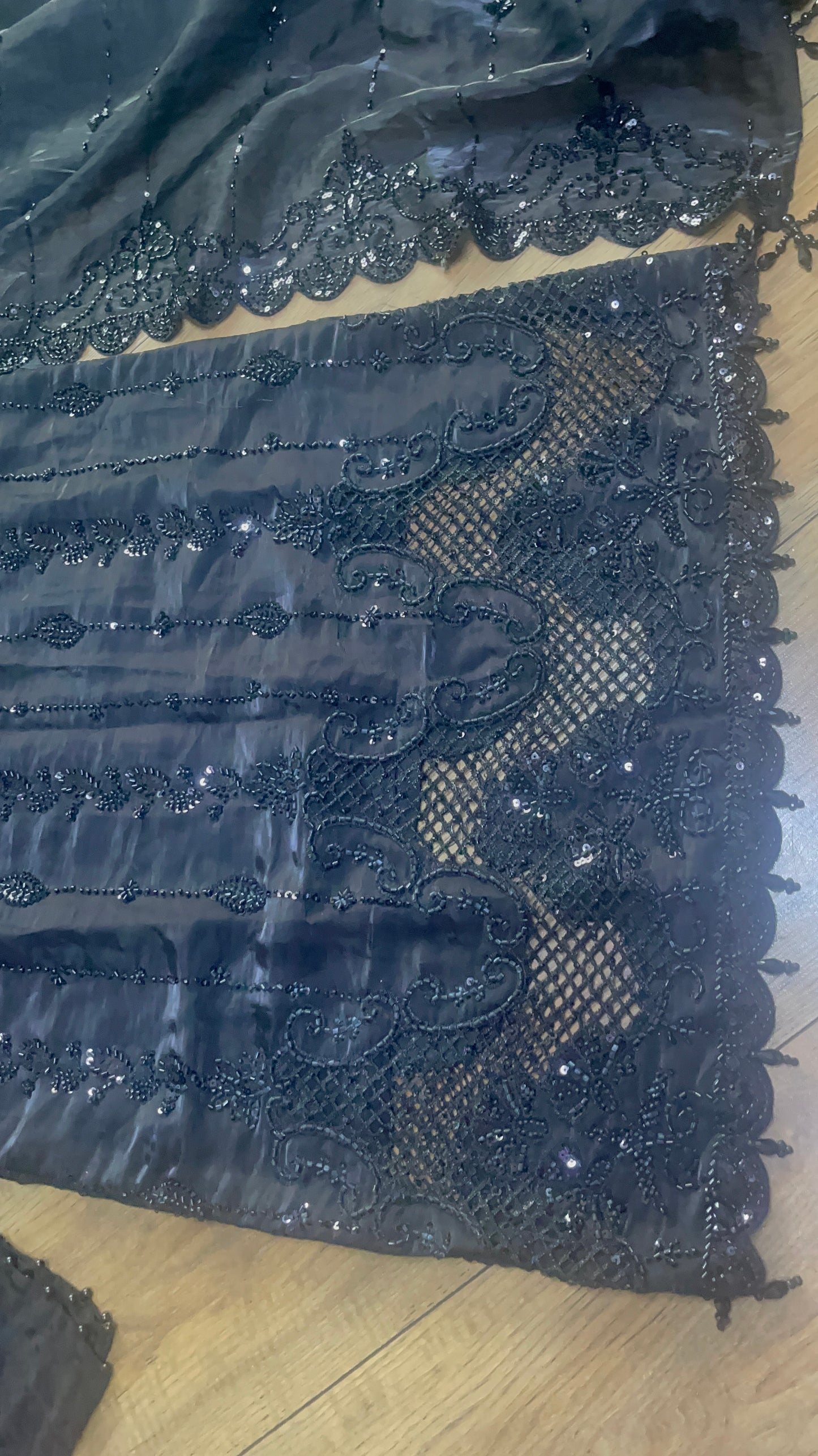 Tara - Korean Silk Cut Dana - Party Wear - CutWork - Black - taara