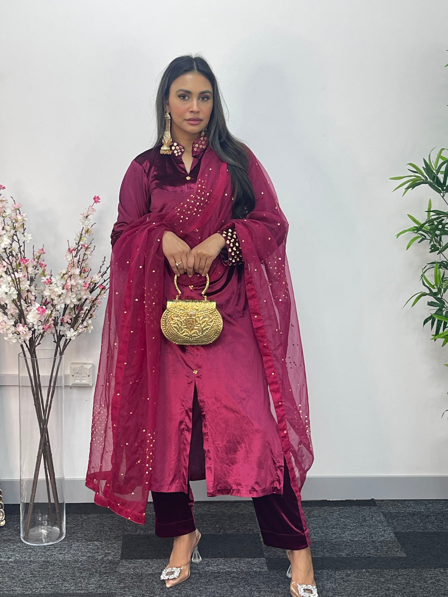 Sona l Plum Silk Velvet - Party Outfit l AA