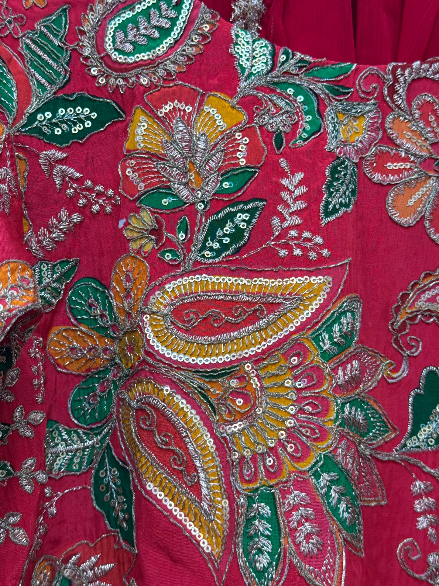 Phoolwari - Armani Silk - Red