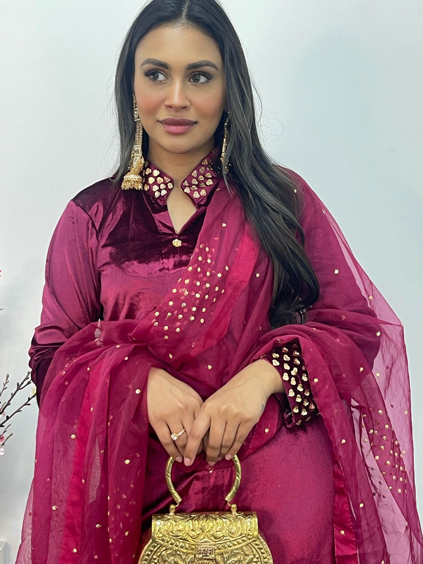 Sona l Plum Silk Velvet - Party Outfit l AA