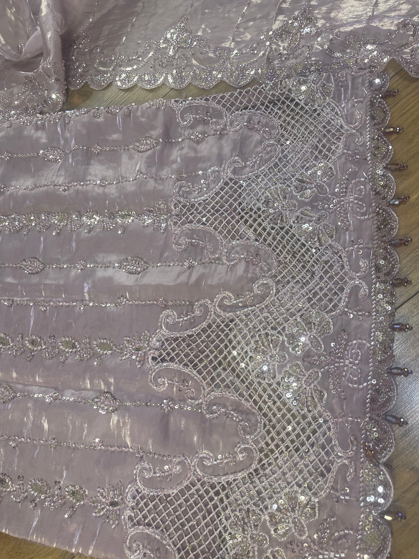 Tara - Korean Silk Cut Dana - Party Wear - CutWork - Pink - taara