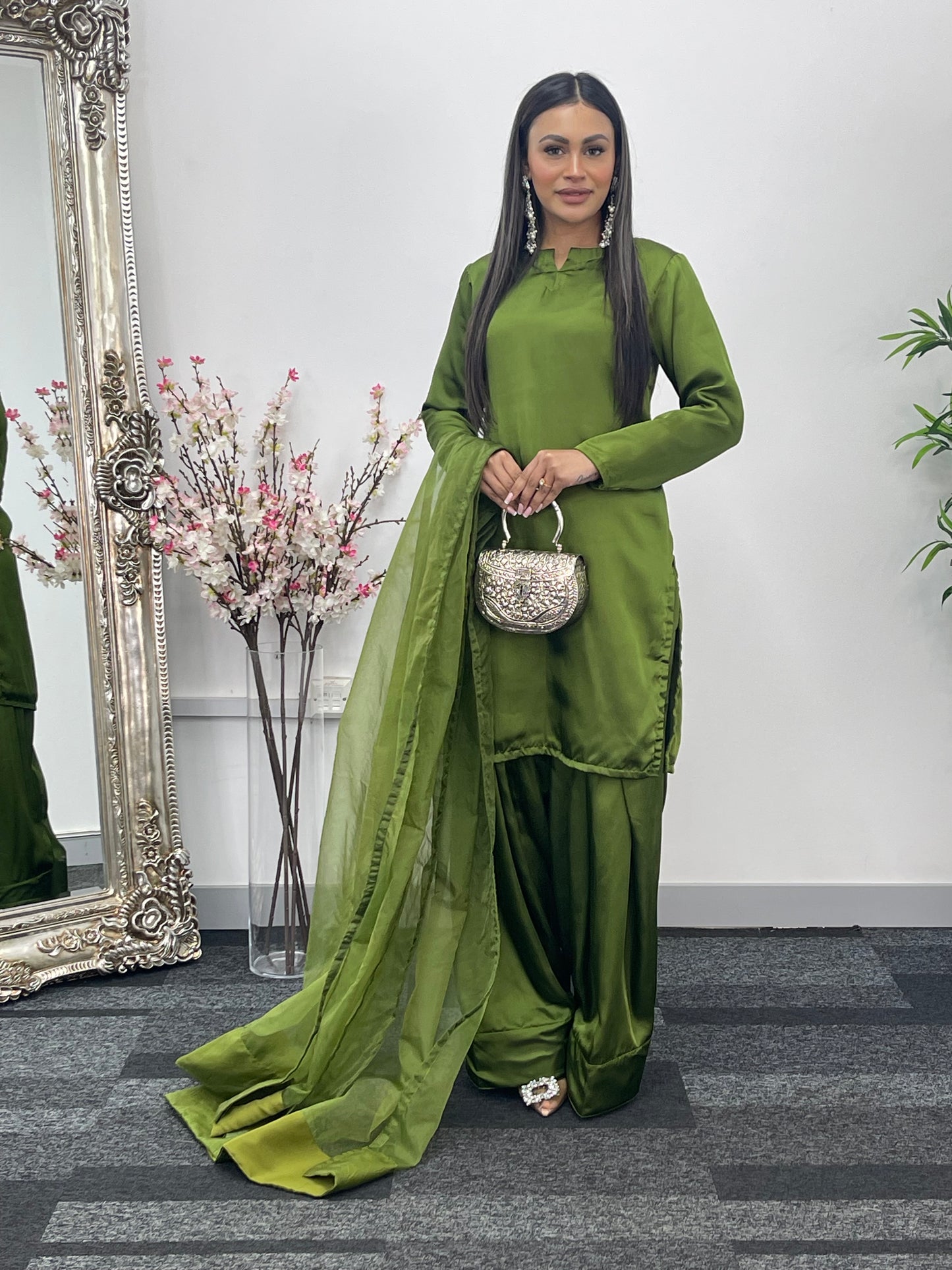 Saba - Farshi Shalwar - olive green - P