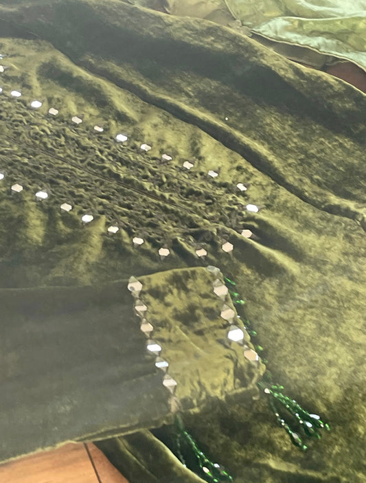 Olivia - Sheesha X Velvet Olive Green Plachi Daman with silk dupatta winter