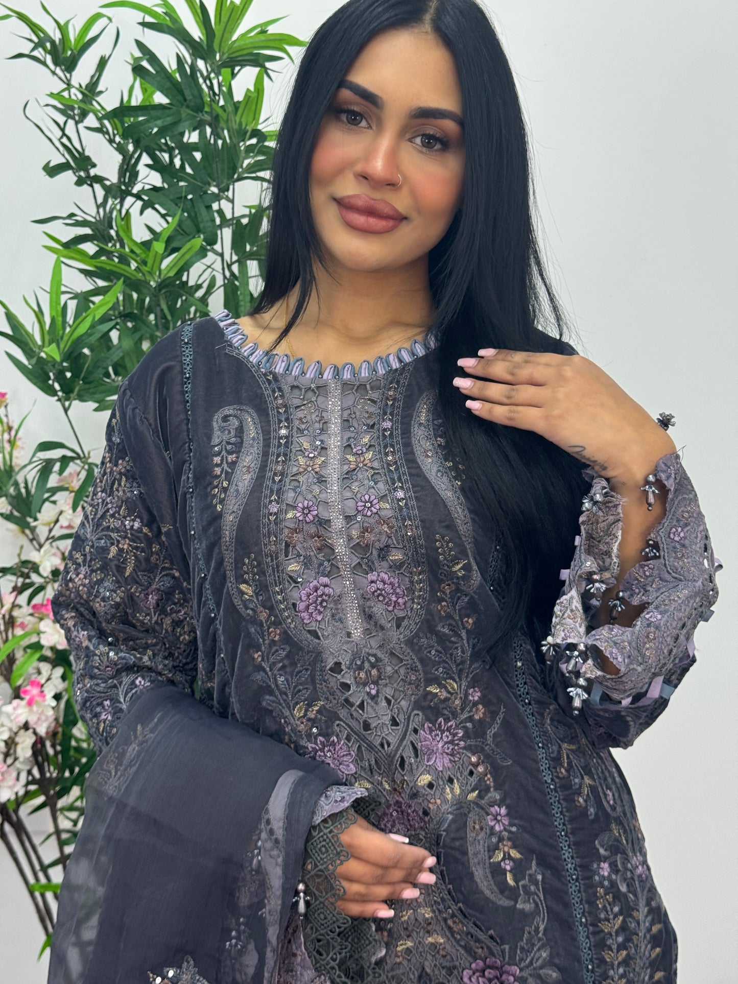 Maria B Luxury Velvet - Gray purple