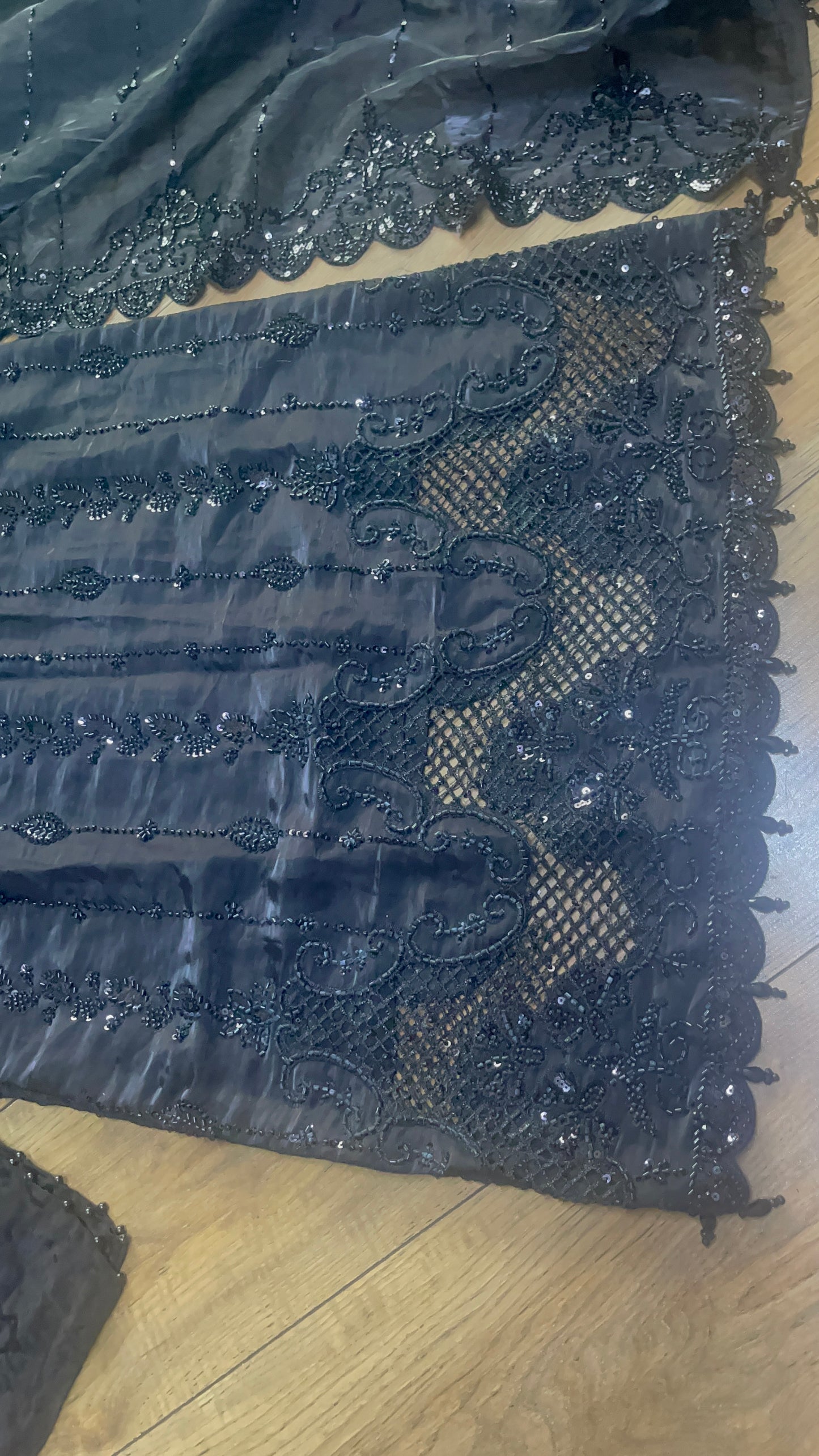 Tara - Korean Silk Cut Dana - Party Wear - CutWork - Black - taara