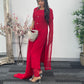 Red - Floor Length Sleeves - Chiffon Outfit - T