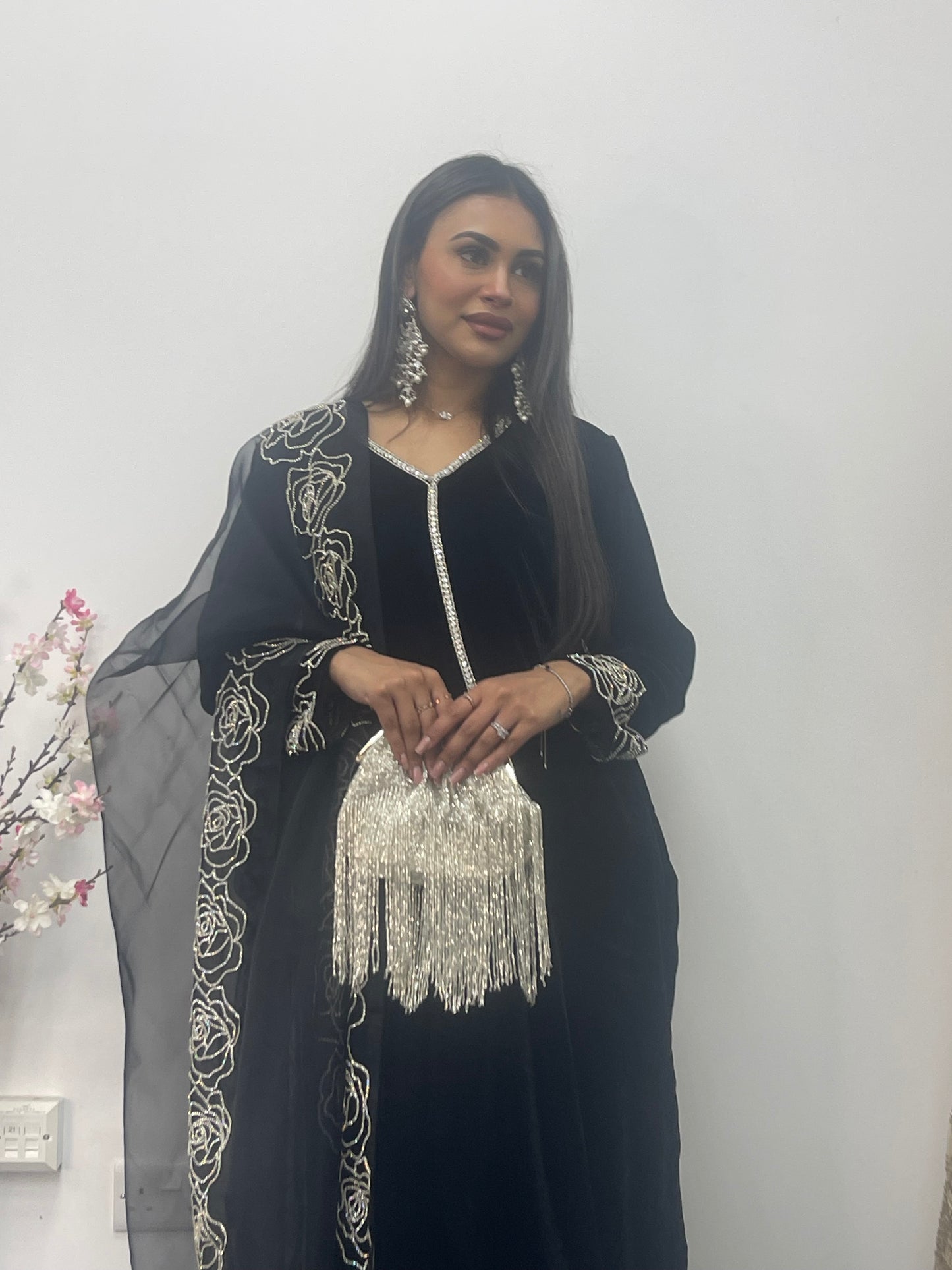 Chand Tara - Black Velvet with Organza dupatta