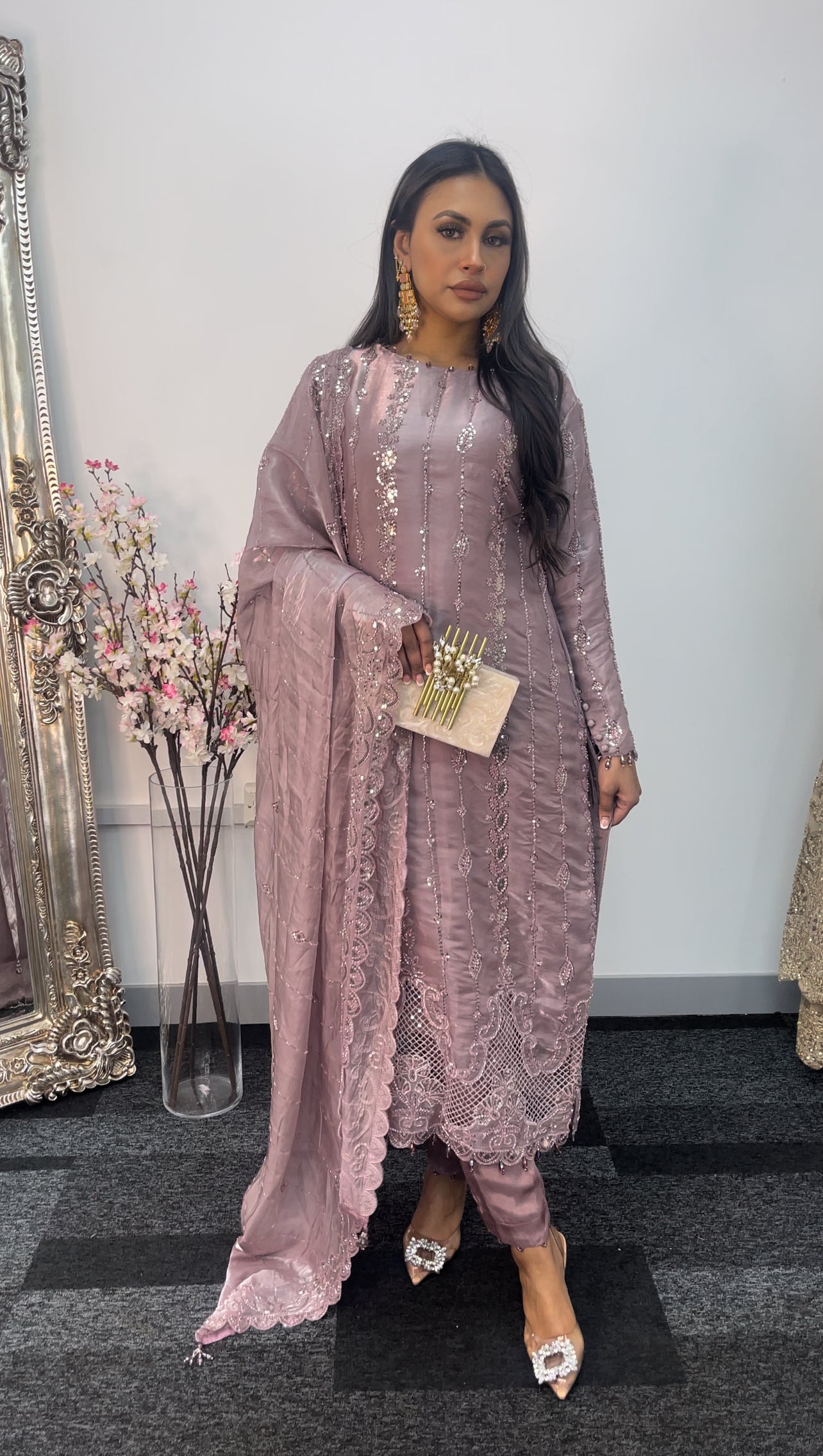 Tara - Korean Silk Cut Dana - Party Wear - CutWork - Pink - taara