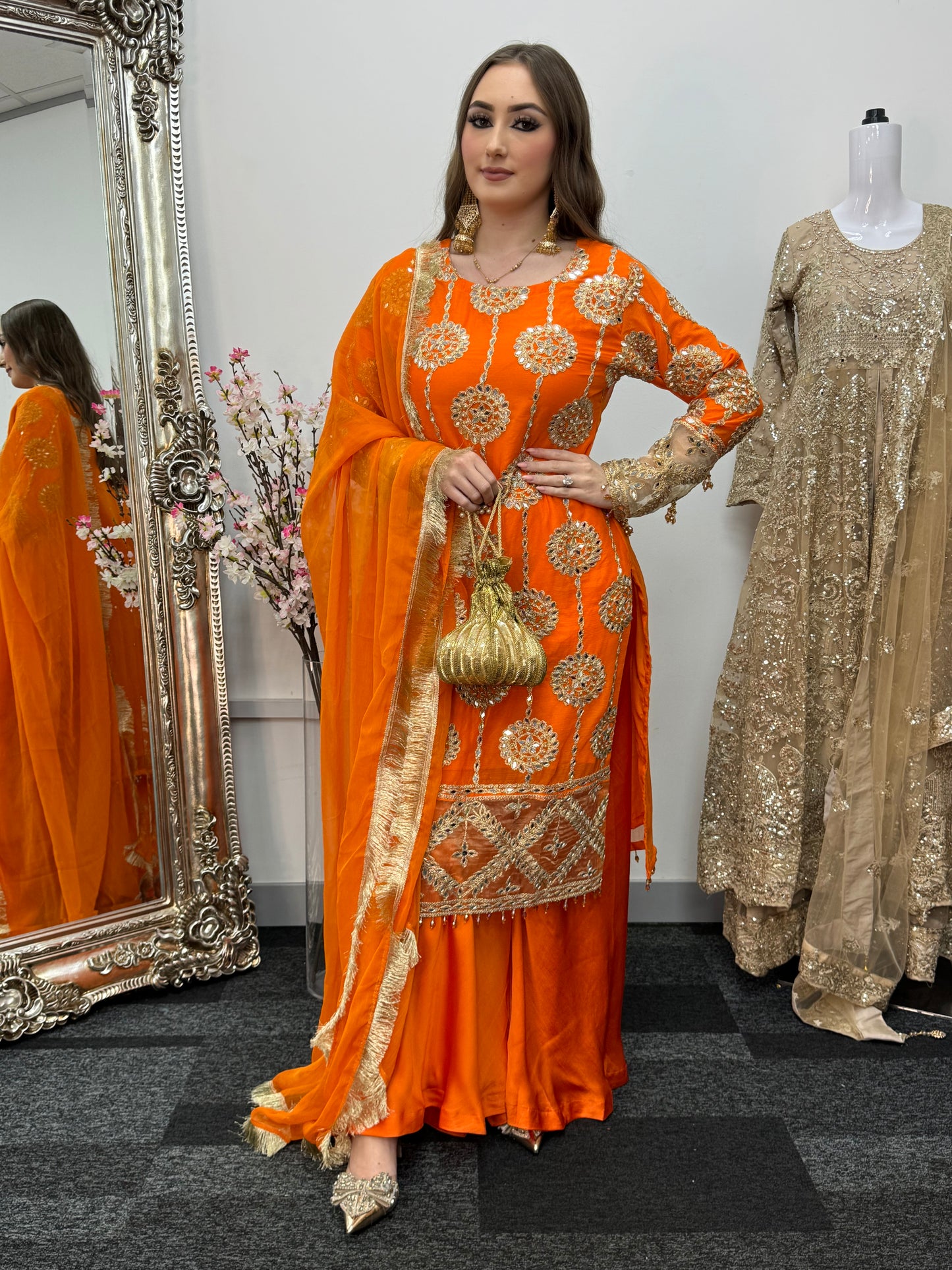 Kiran - Sheesha Sharara - Orange - Mehndi outfit - Party wear- AF
