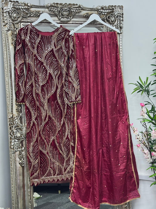 Pia - Cutdana Velvet - Maroon