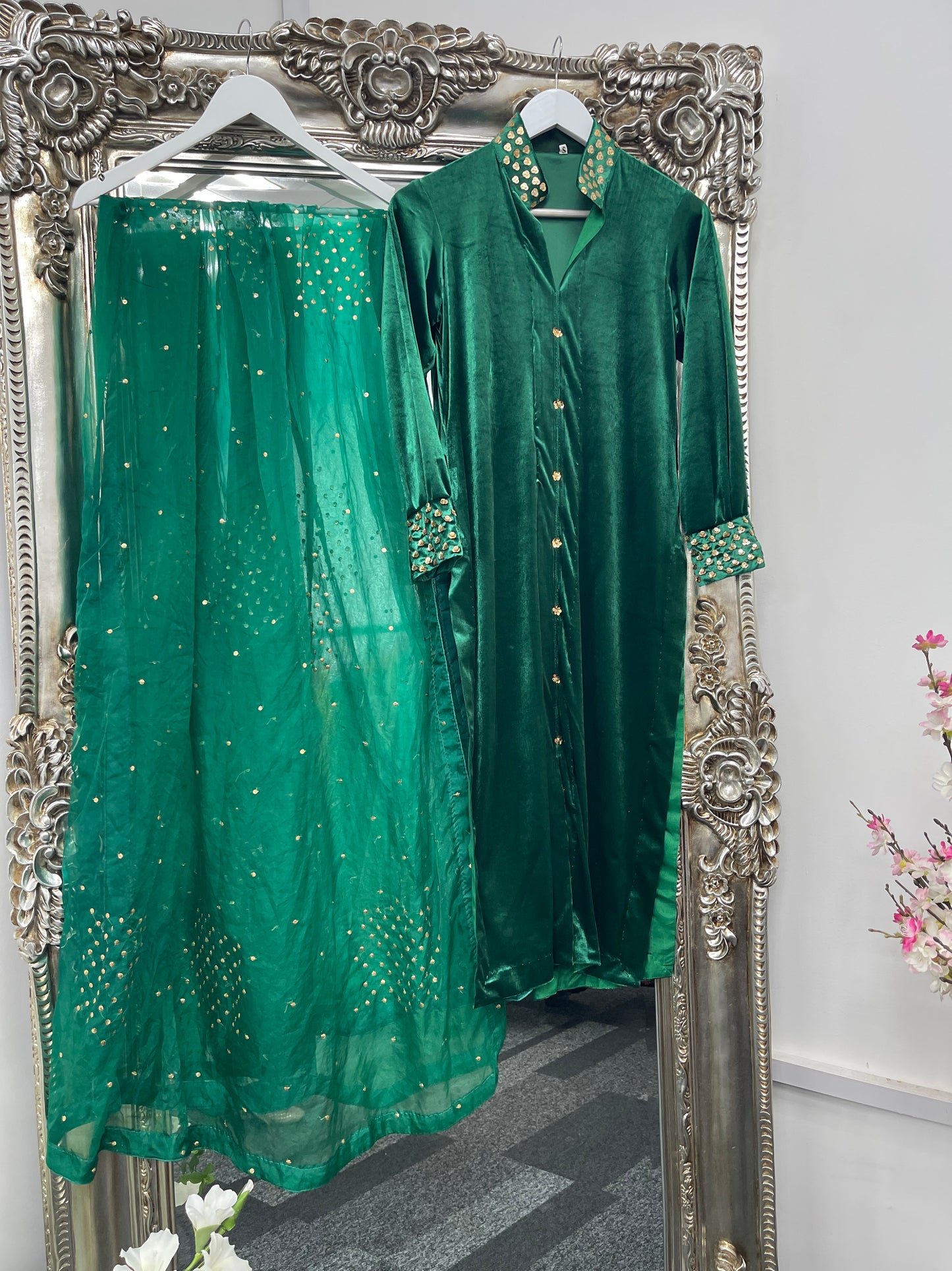 Sona l Green Silk Velvet - Party Outfit l AA