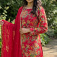 Phoolwari - Armani Silk - Red