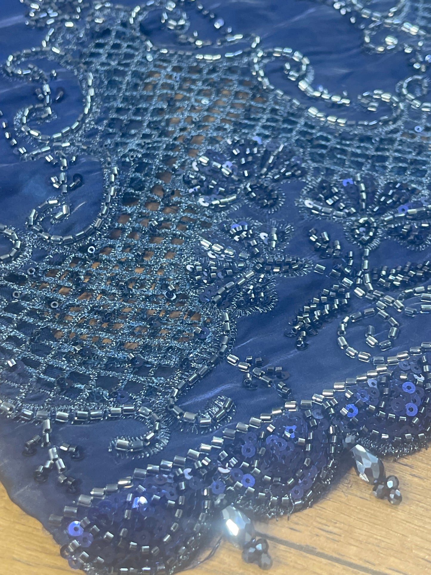 Tara - Korean Silk Cut Dana - Party Wear - CutWork - Navy Blue - taara