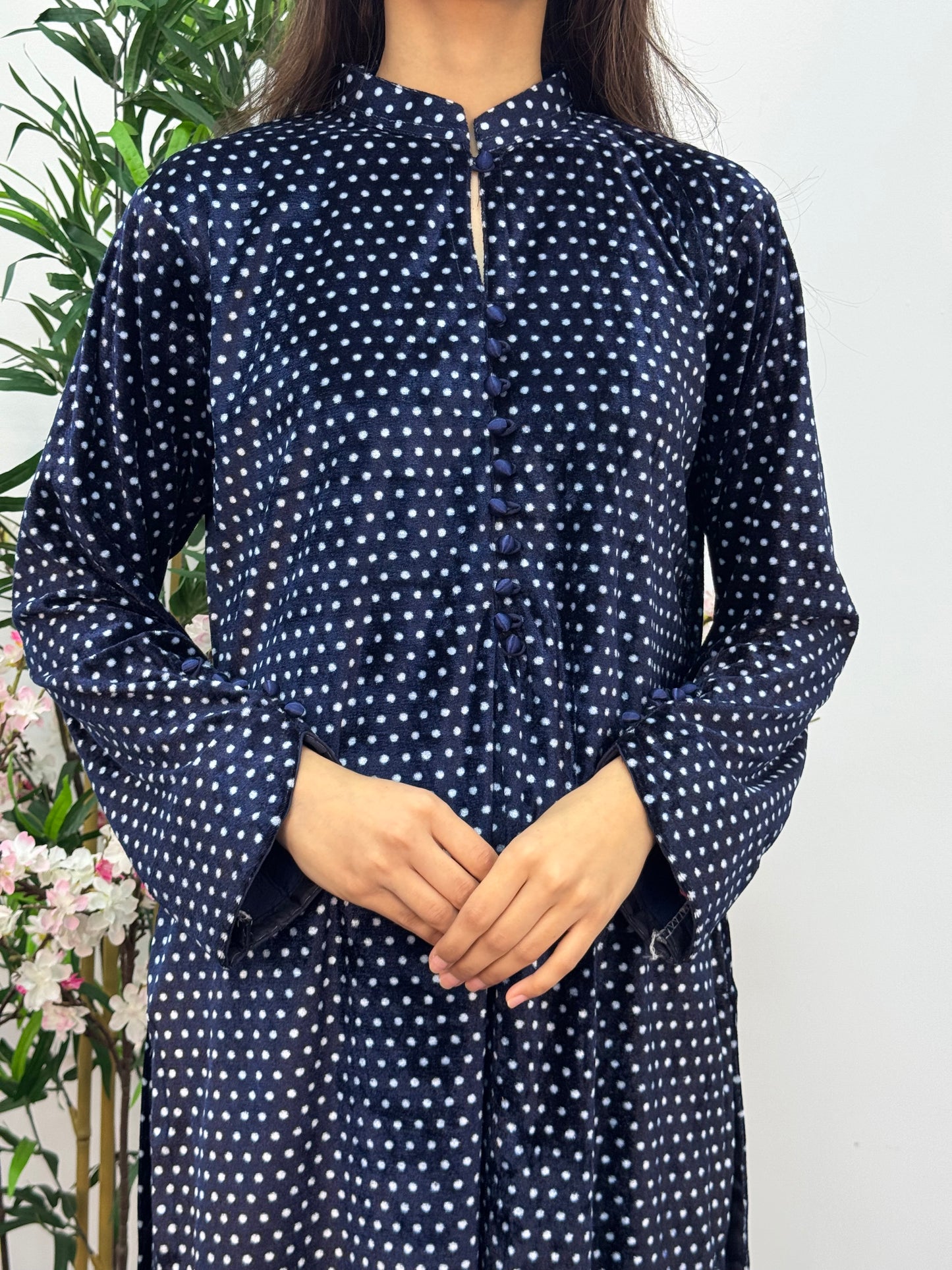 Polka Dots - Navy Blue - Shaneel Velvet