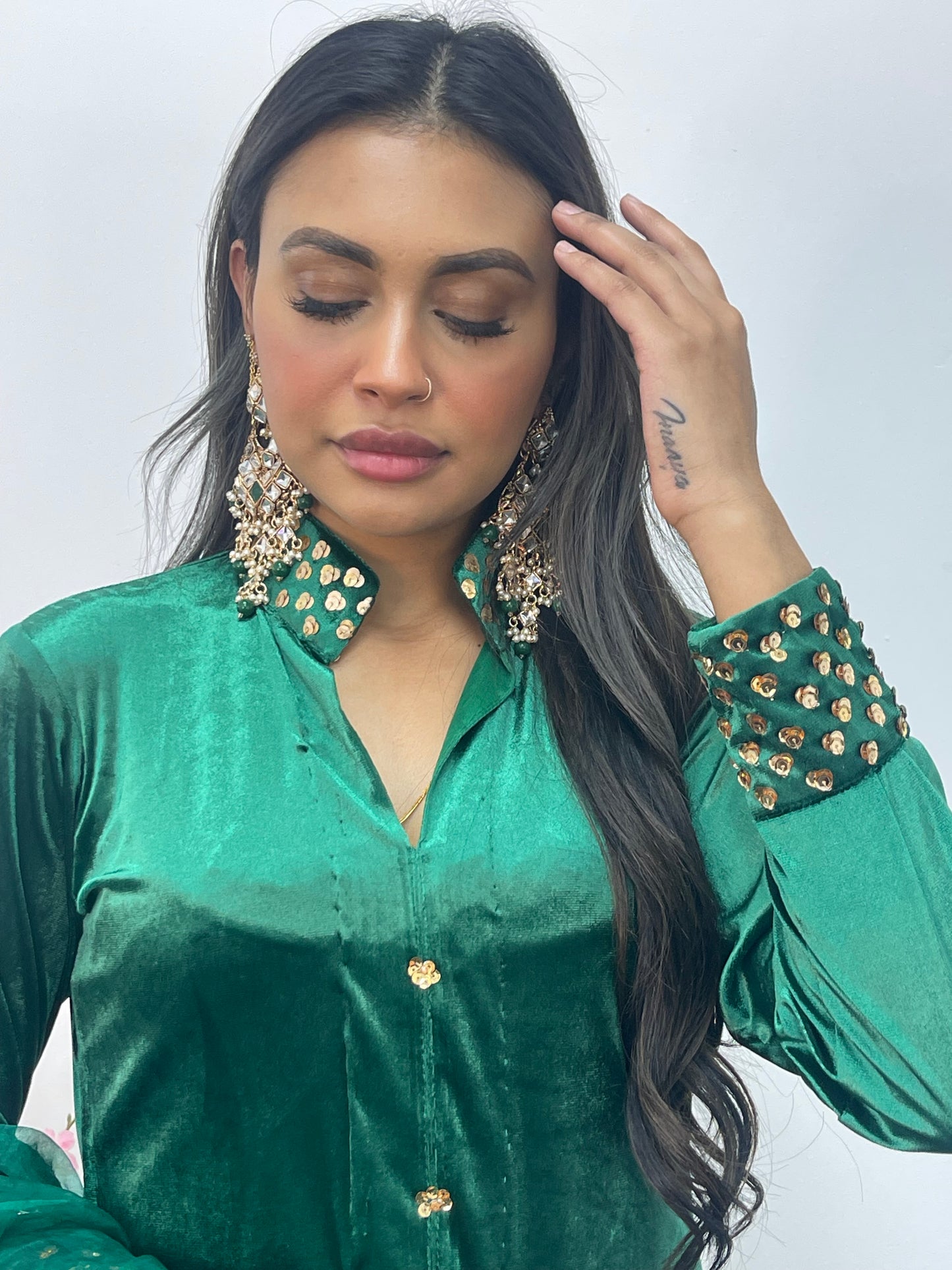 Sona l Green Silk Velvet - Party Outfit l AA