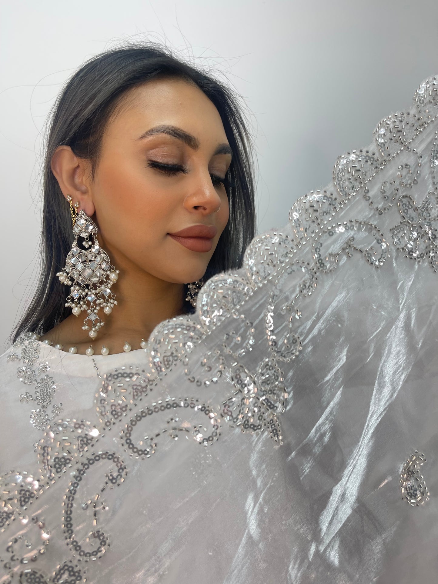 Tara - Korean Silk Cut Dana - Party Wear - CutWork - White - taara -